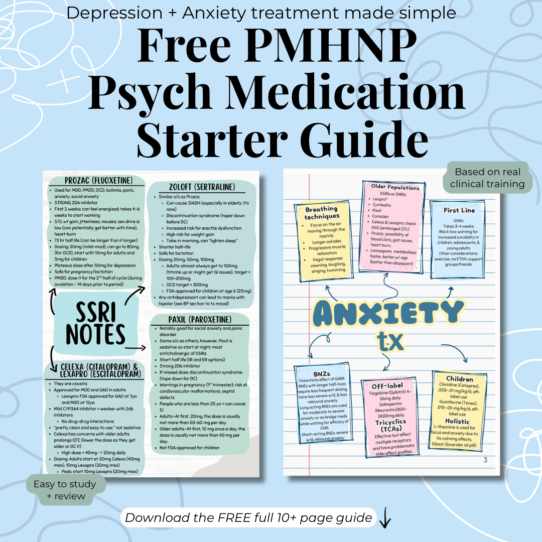 Free PMHNP Psych Medication Starter Guide | 2 Evidence-Informed Treatment Cheat Sheets for Depression & Anxiety