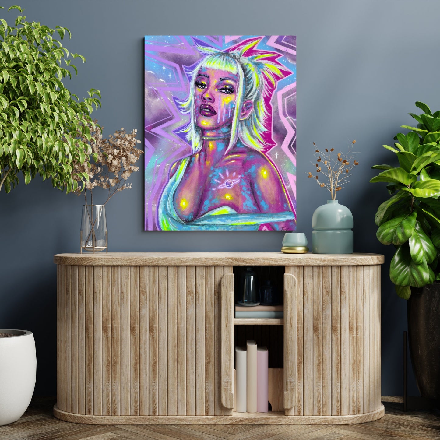 Doja Cat Portrait: Original Acrylic Resin Painting, Trippy Psychedelic Art