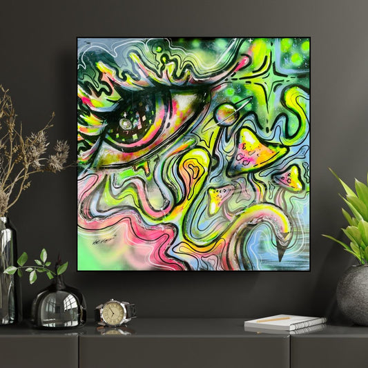 Resin-Coated Eye Abstract Painting on Wood: Trippy Psychedelic Wall Art