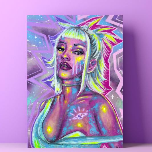 Doja Cat Portrait: Original Acrylic Resin Painting, Trippy Psychedelic Art